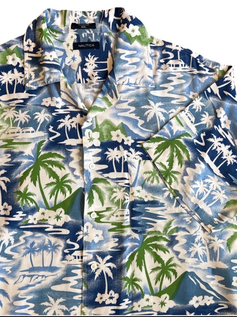 Nautica Mens XXL Rayon Hawaiian Shirt Tropical Floral Camp Button Up Aloha